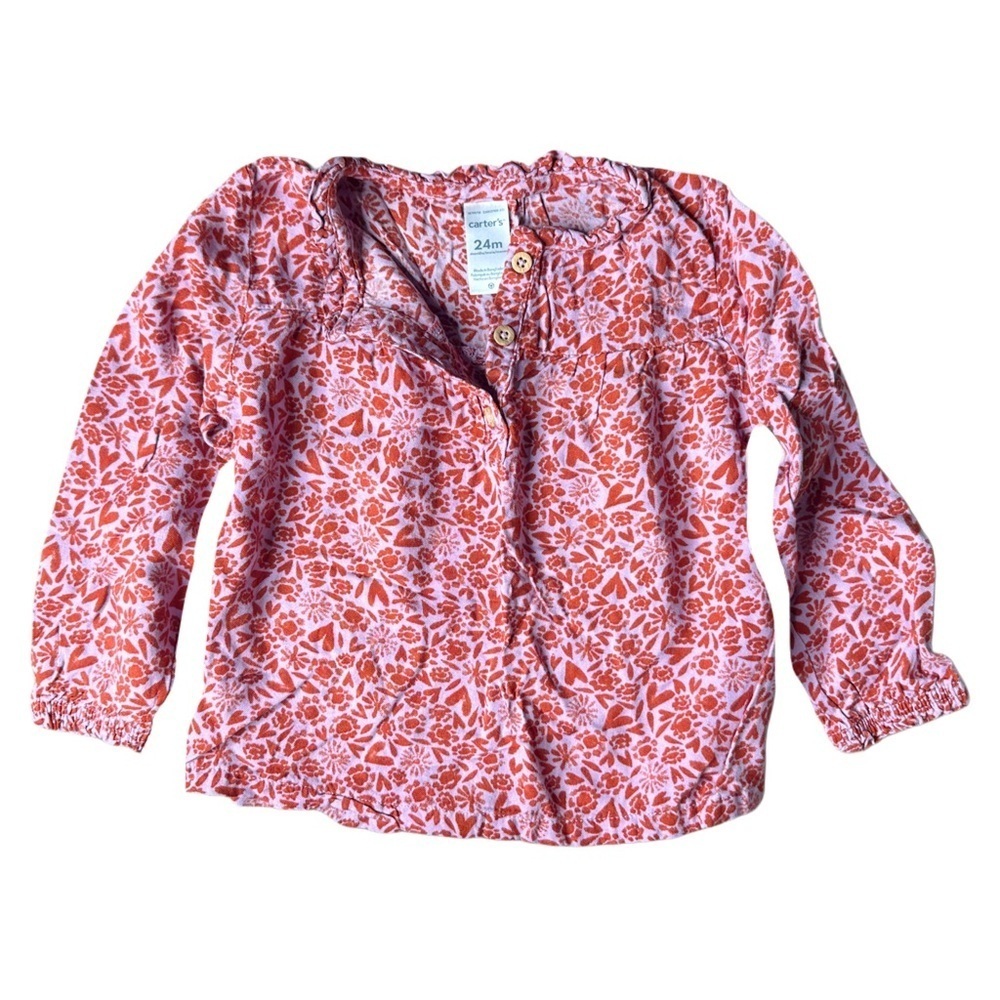 5/$25 😻 Carter's Toddler Red andPink Floral Button-Up Top